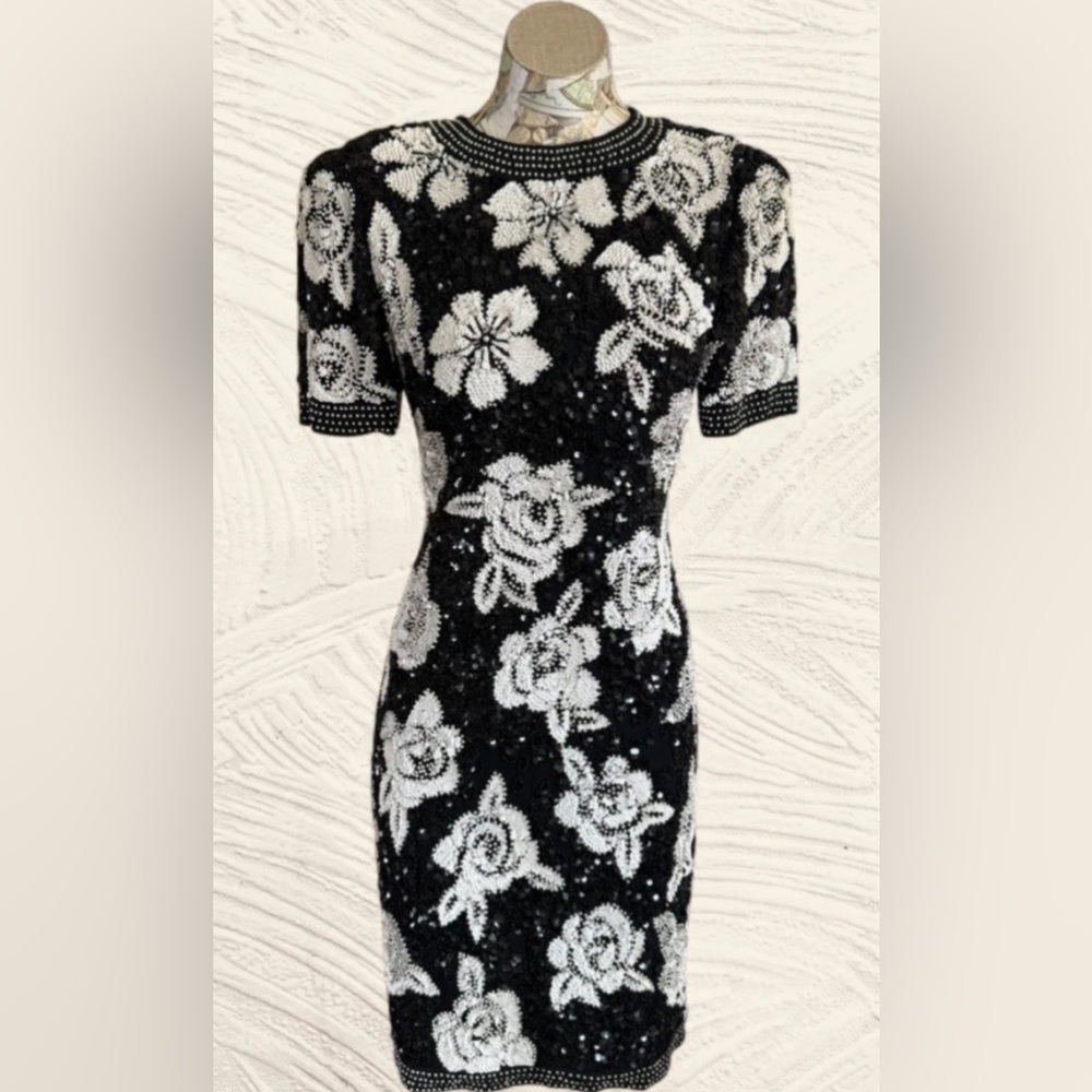 Joan Leslie Evenings Vintage Beaded Silk Dress Size 12
